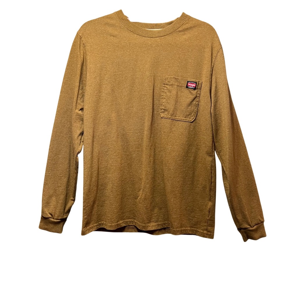 Wrangler Workwear Long Sleeve Pocket T-Shirt Cotton Blend Tee Brown‎ M